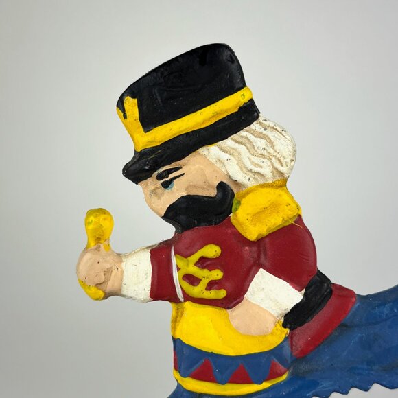 Vintage Cast Iron Nutcracker Man Soldier Lever 1950s Hand Painted on Wood Base - Picture 6 of 8